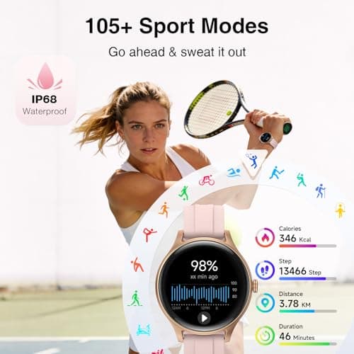 Fitpolo Smart Watch for Women Android iPhone, 1.27'' HD Fitness Tracker with Bluetooth Call & Answer, IP68 Waterproof, Heart Rate/SpO2/Sleep Monitor, Built-in AI Voice, 105+ Sports Modes (Pink) - Thumbnail 4