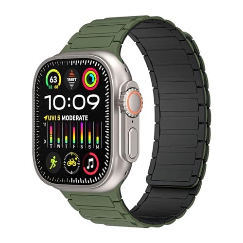 Magnetic watchband Compatible with Apple Watch Ultra 3/2/1 Band 42mm 41mm 40mm 38mm Sport Silicone Replacement Wristband Strong Magnet link for iWatch Series 11/10/9/8/7/6/5/4/3/2/1 SE 3/2/1,Army Green