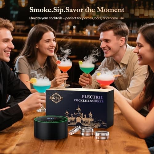 AMZSEAT Electric Whiskey Smoker Kit-Rechargeable Cocktail Smoker Set with 6 Wood Chips-Unique Bourbon Ideal Christmas, Birthday, Valentine's Day Gift,Gifts for Men, Dad, Husband - Thumbnail 2
