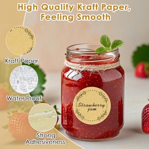 500pcs Canning Stickers Jam and Jelly Jar Labels, Gift Tags 4 Different Wreath Designs, All-Purpose Labels for Mason Jars/Bottle/Name Tags and More(2" Round) - Thumbnail 3