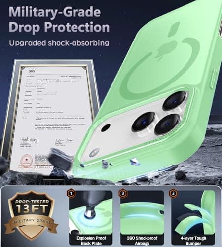 Newfuture Magnetic for iPhone 17 Pro Case [Compatible with Magsafe] [Military Grade Drop Protection] Translucent Matte Anti-Scratch Shockproof Protective Phone Cover 6.3 Inch, Matcha Green - Thumbnail 5
