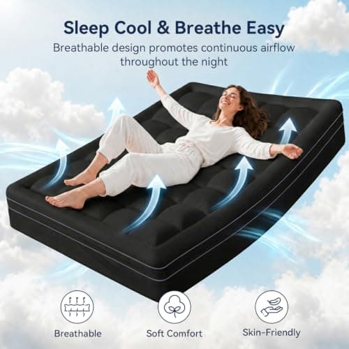 ABENE 3 Inch Dual Layer Full Memory Foam Mattress Topper, 2 Inch Memory Foam Plus 1 Inch Down Alternative Pillowtop Mattress Pad with Deep Pocket, Soft Support for Pressure Relief, Black - Thumbnail 4