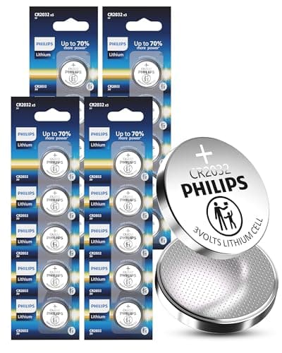 Philips CR2032 3V Lithium Button Cell Battery 20 Pack, 10 Year Shelf Life, Leak Proof, Child Resistant Packaging Works with Key Fob & Home Electronics - Image 1