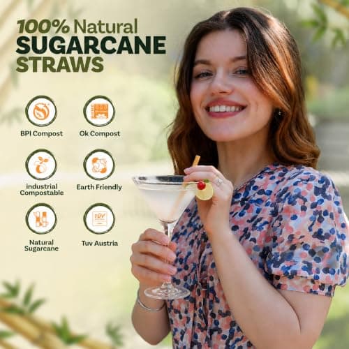 Weemium Sugarcane Cocktail Straws 5 Inch | 600 Count Bulk Short Straws - Thumbnail 5