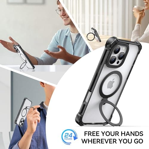 RAPTIC Magnetic Stand for iPhone 16 Pro Case Compatible with MagSafe, [Military Grade Drop Tested][Built in Kickstand] Dual Shockproof Protective Anti-Fingerprint Case, 6.3 inch Black - Thumbnail 4