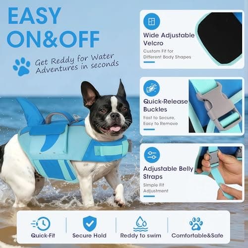 Dogcheer Shark Dog Life Jacket, High Buoyancy Dog Life Vest with Removable Foam Panels, Rescue Handle & Reflective Stripes, Dog Swimming Vest for Swim-Loving, Beginner, Senior & Weak Dogs, Blue XL - Thumbnail 5