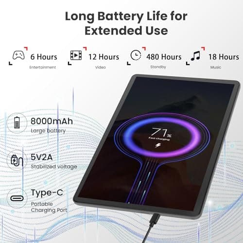 Tablet, 11-inch Android 15 tablets, 20GB+128GB+1TB expansion, Octa-core, 8000mAh large-capacity battery, 5G/2.4G WiFi6, GPS, Bluetooth 5.0, 5MP + 8MP dual cameras, Widevine L1, protective case - Black - Thumbnail 6