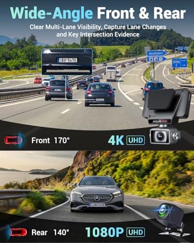 2026 AI Drive Assist 5G WiFi Dash Cam Front and Rear, UHD 4K+1080P, ADAS & GPS, 360° Rotating Front x Free 32GB Card Dual Dashcam, 3" Touch Screen, 24H Parking Mode, Support 512GB Max - Thumbnail 3