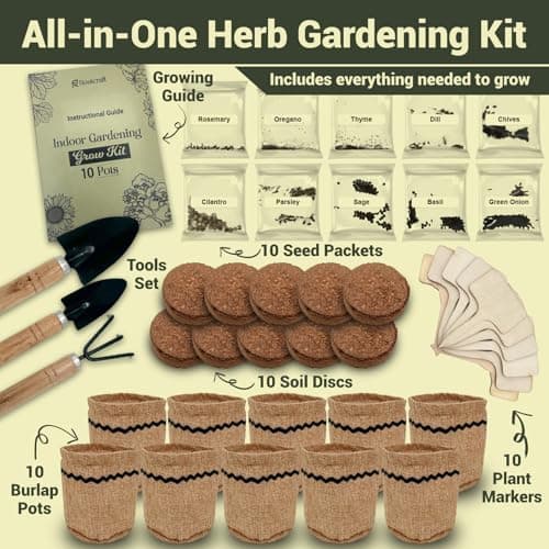 10 Herb Garden Planter Indoor Kit, 44pcs Complete Kitchen Herb Starter Set Including Burlap Pots, Markers, Soil Discs, Gardening Tools, Unique Easter/Birthday/Christmas Gift Ideas for Women, Mom - Thumbnail 3