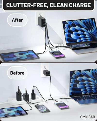 Omnibar 140W USB C Charger Block, 100W GaN Fast Charging Laptop Charger, 4-Port Compact USB C Wall Charger Power Adapter for MacBook Air/Pro, Dell XPS, iPad, iPhone 17/16/15, Samsung Galaxy S25/S24 - Thumbnail 2