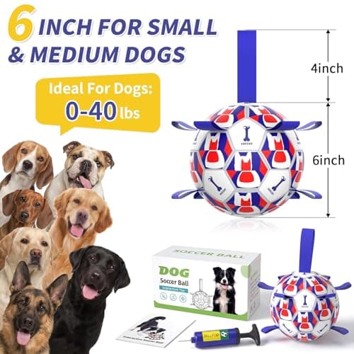 VOXGET Interactive Dog Ball Toys, 2026 Dog Soccer Ball with Thicken Straps for Small Medium Breeds Tug of War, Small Herding Balls with Pump for Puppy Dogs Outdoor Play Training (Blue, 6 Inch) - Thumbnail 5