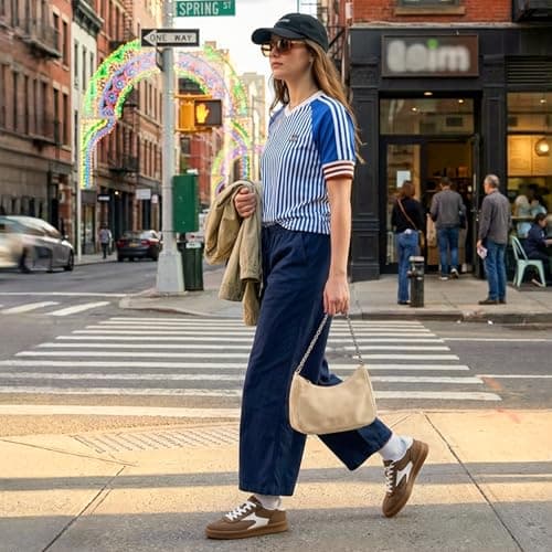 Vilanva Women's Fashion Sneakers Casual Tennis Shoes with Genuine Suede Classic Retro Gum Sole Walking Trendy Footwear Dark Taupe Multi - Thumbnail 6