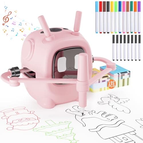 Drawing Robot for Kids with 192 Cards, Smart Robot Drawing Machine Toys for 3+ Year Old Boys and Girls, Interactive Painting Learning and Educational Toy Perfect for Birthday Chirstmas Party, Pink