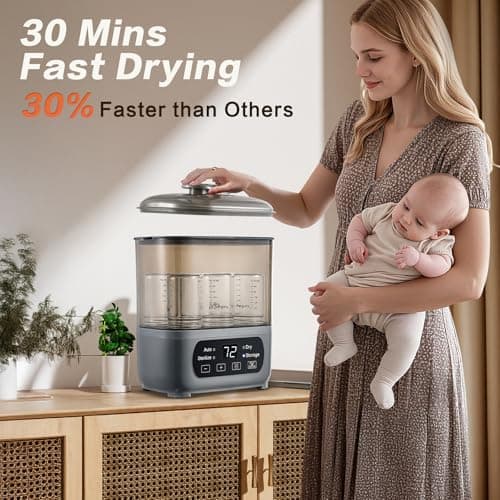 AMZBABYCHEF 4-in-1 Baby Bottle Steamer and Dryer, Electric Steamer with Fast Drying, Universal Fit for All Bottles, LED Touch Screen & Auto Shut-Off Protection (Grey) - Thumbnail 4
