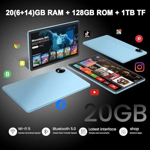 HUIHUANG Tablet with Keyboard | Android 15 | 20GBRAM+128 Storage(Expand to 1TB), 8000mAh Battery | Widevine L1, 11 in Tablet with 5G/2.4G WiFi | BT5.0 | GMS Certified | Keyboard Mouse | Case (Blue) - Thumbnail 4