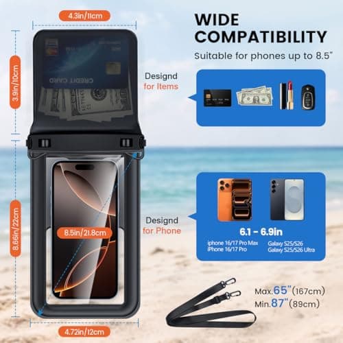 Bersiler Floating Waterproof Phone Pouch 2 Pack, IPX8 Waterproof Phone Case with Double Space, Beach Cruise Vocation Essentials, Underwater Cell Phone Dry Bag for iPhone 17 16 15 Galaxy S26 Ultra - Thumbnail 2