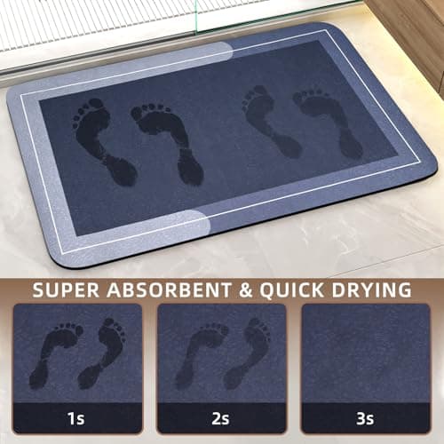 Mordem Bath Mat Rug, Rubber Non Slip Bath Mat Super Absorbent Quick Dry Bathroom Floor Mat Thin Bath Mats for Bathroom Fits Under the Door, Shower Rug for in Front of Bathtub Shower, Blue,19.6"x31.5" - Thumbnail 3