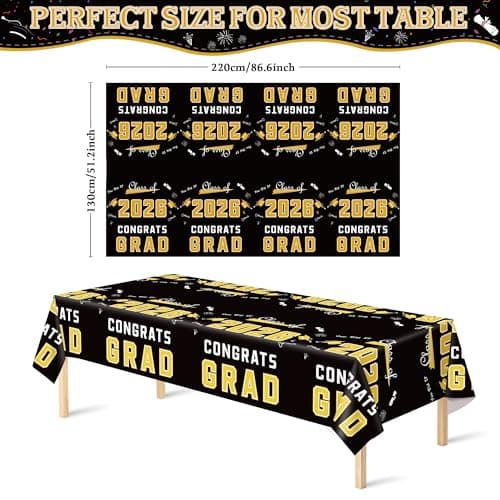 OHOME Graduation Decorations 2026 - Class of 2026 - Plastic Black Tablecloth for Graduation Party Decorations - Class of 2026 Decorations Party Favors Supplies Banner,2 Pack - Thumbnail 2
