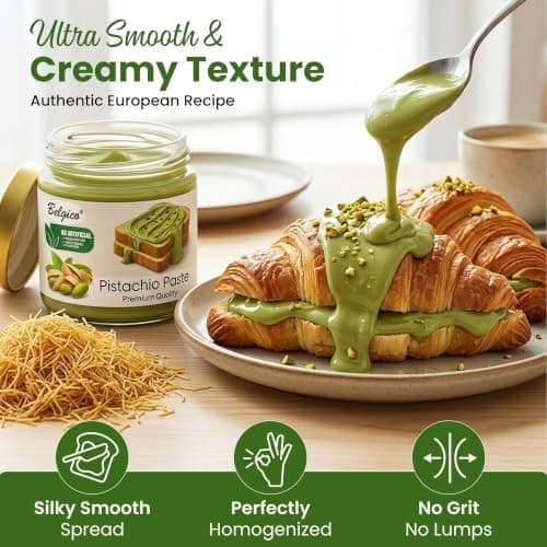 Belgico Pistachio Cream–Pistachio Butter, Pistacho Paste and Spread and Sauce for Dubai Chocolate Bar and Dubai Chocolate Filling ,Kataifi & Cookies–Crema de Pistacho Pasta – 7oz(200g) - Thumbnail 6