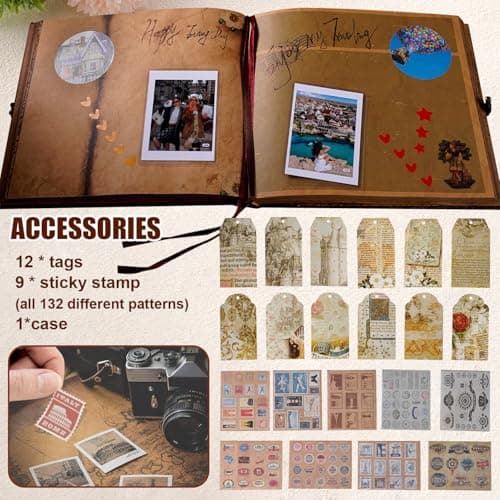 Our Adventure Book 146 Pages 8.9 * 7.7 Inch Scrapbook Photo Album,Retro Style Embossed Letter Cover Travel Diary Journal Scrap Book For Couples,Memory Book For Anniversary Wedding - Thumbnail 6