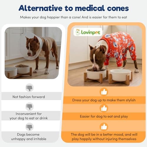 LovinPet Large Dogs PJS Sweatshirt, Anti Licking, UV Protections Dog Shirt, Stretchy Comfortable Skin-Friendly Fabric, Post Surgery Recovery Dog Pajamas, Red & Peach Floral Print, Onesies for Dogs,XL - Thumbnail 6