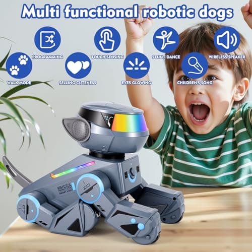 Blorkbuy Smart Robot Dog Toy for Kids - Interactive Puppy, Rechargeable, Gift for Boys Girls Ages 6-12 (Grey) - Thumbnail 2
