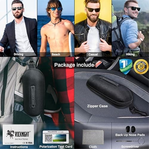 ROCKNIGHT Driving Sunglasses for Men - Polarized UV Protection, Al-Mg Metal Frame, Lightweight Black for Outdoor - Thumbnail 6