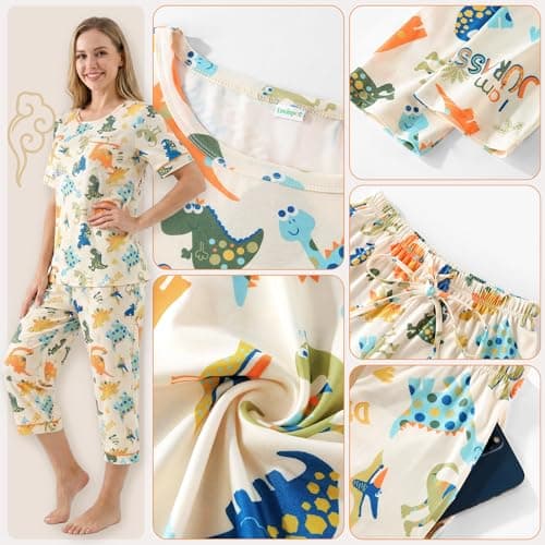 LovinPet Womens Pajama Set, Short Sleeve Sleepwear Set with Capri Pants & Pockets, Soft and Matching Pet-and-Owner Moments, Orange, 2XL - Thumbnail 2