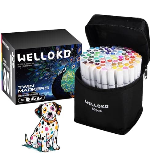 WELLOKB Alcohol Markers Set, 80 colors Alcohol Based Dual Tip, Brush and Fine Tip for Adult Coloring Books, Drawing, Sketching - Image 1