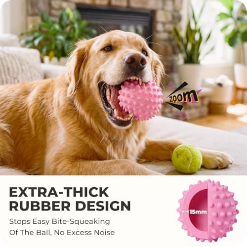 Apasiri Interactive Dog Toys for Large & Medium Dogs: 3.5" Bacon Flavored Squeaky Balls for Dogs, Tough Durable Spiky Rubber Bouncy Dog Toys Balls, Floating Outdoor Fetch Dog Toy, Pink Dog Balls Gifts - Thumbnail 5