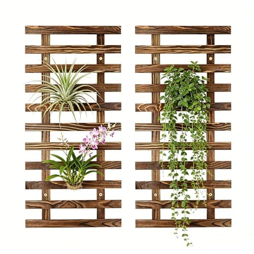2 Pcs Wall Planter for Indoor Outdoor Plants - Wooden Wall Amounted Plant Holder for Hanging Pots, Vertical Pack Wood Garden Trellis for Climbing Plants Orchid Ivy Vine Rose Patio Home Decor, 23.62"