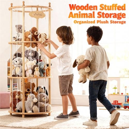 Viyuse Stuffed Animal Zoo Storage Large Wooden Stuffed Animal Holder&Toy Organizer,54"Plush Storage for Kids Playroom Bedroom,with Optional Wheels or Fixed Base,Decor Display Corner Round - Thumbnail 4