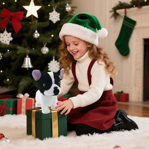 YH YUHUNG Walking French Bulldog Toy with Leash, Black & White Frenchie Puppy Robot, Electronic Barking & Wagging Plush Dog, Interactive Pet Gift for Kids 3+ (French Bulldog) - Thumbnail 6