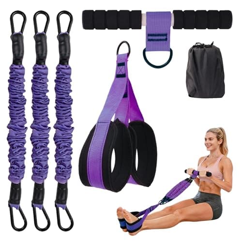 TRSAIM 2026 Upgraded Pedal Resistance Bands with Handles, 30-90LBS Adjustable 3-Tube Home Gym, Full Body Workout for Abs/Arms/Legs/Core, Portable Foot Pedal Exercise Bands for Women & Men (Plum)