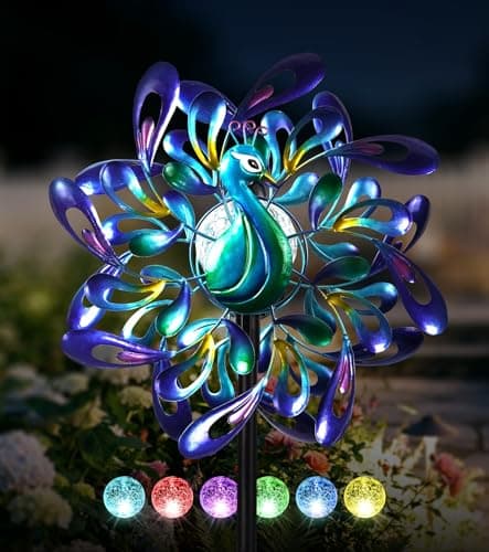 VUFOZ Peacock Wind Spinners Outdoor for Garden, Colorful Metal Kinetic Yard Art with Radial Motion, Decorative Outdoor Wind Sculpture for Lawn, Patio & Walkway - Image 1