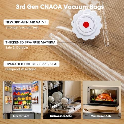 CNAOA Compact Vacuum Sealer with 30 3rd-Generation Upgraded Reusable High Seal Bags, Powerful Handheld Vacuum Sealer Machine, Keeps Food Fresh Up to 6X Longer, Portable Meal Saver, Seal Meal Saver - Thumbnail 5