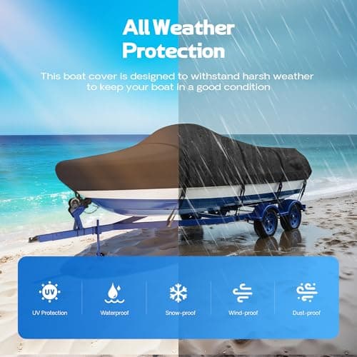 LumiCalyx Waterproof Boat Cover 16-18.5 ft,Heavy Duty Marine Grade Trailerable Boat Cover for Bass Boat,V-Hull, Runabout, Fish & Ski, All Weather Protection with Straps, Fish & Ski,Black - Thumbnail 5