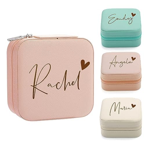 Yofair Ships Next Day, Personalized Jewelry Box Stocking Stuffers for Teen Girls Custom Travel Jewelry Case Gifts for Teen Girl Trendy Stuff Ring Box Birthday Christmas Gifts for Women