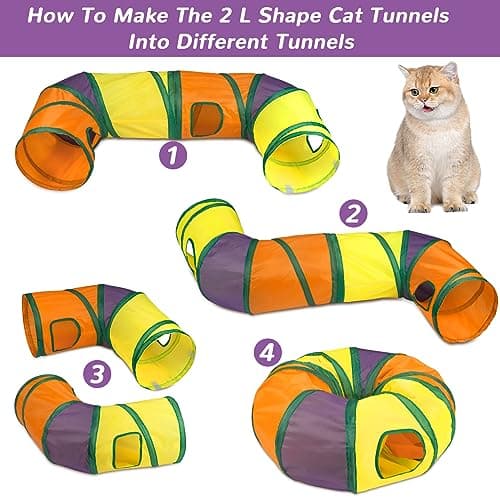 Retro Shaw 33Pcs Cat Toys, Large Cat Tunnels with Toys, Interactive Kitten Toys for Indoor Cats Kitty, Collapsible Cat Tube Tent Feather Wand Teaser Bell Fuzzy Ball Crinkly Springs Mouse - Thumbnail 3