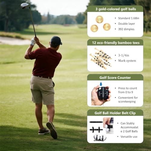 TGWUZZ Golf Gifts for Men and Women, Golf Accessories Set in High-End Case with Gold-Colored Golf Balls, Golf Tees, Brush, Divot Tool, Golf Green Reader, Magnetic Hat Clip, Scorer, Golf Ball Clamp - Thumbnail 6