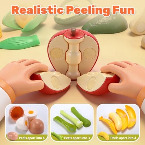 CUTE STONE 70+ PCS Kids Play Kitchen Accessories, Pretend Cooking Toys with Peelable & Cuttable Play Food, Cookware, Tableware & Utensils, Shopping Basket, Tray, Educational Gift for Girls & Boys - Thumbnail 4
