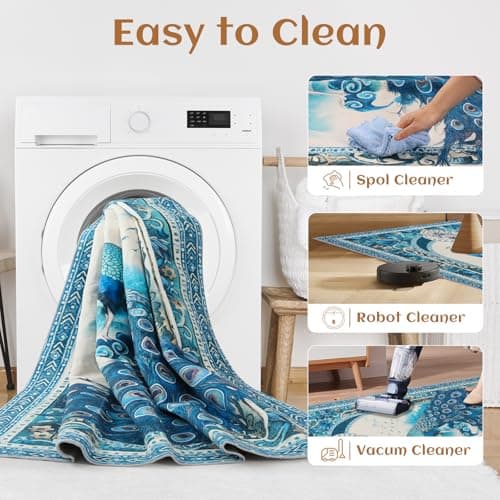 FLYRUGGO 3x5 Peacock Rug for Entryway, Modern Indoor Washable Entry Way Area Rugs, Small Soft Non-Slip Accent Carpet Door Mat for Dining Room Kitchen Kids Bedroom - Blue Peacock - Thumbnail 6