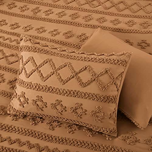 Oli Anderson Pumpkin Brown Queen Comforter Set Tufted Bedding Set Queen 3 Pieces, Boho Shabby Chic Comforter with 2 Pillowcases (Pumpkin Brown,Queen) - Thumbnail 5