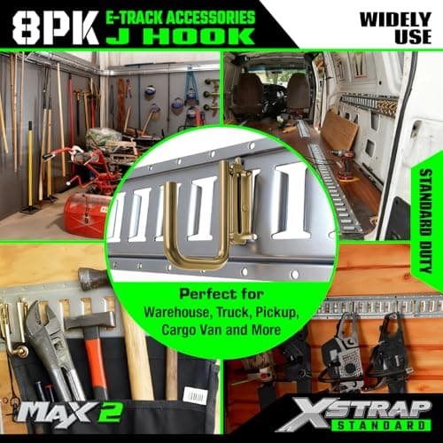 XSTRAP STANDARD 8 PCS E Track J Hooks, 2-inch Steel J Hook Mount Set Tie Down Anchor Points Pickup, Cargo Van, Enclosed Trailers, Semi-Trucks Trailer Hang Tools - Thumbnail 3