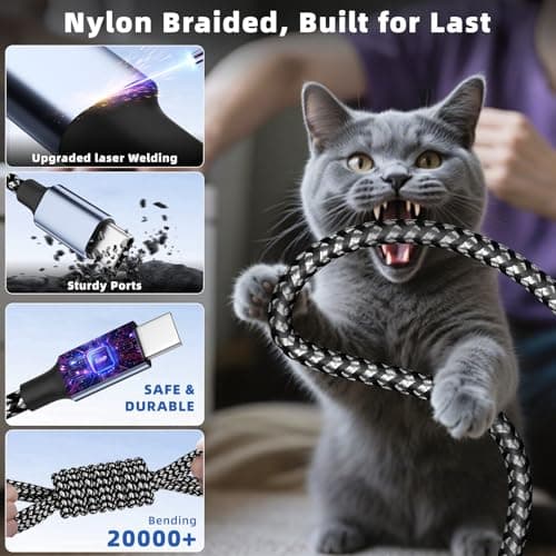 4 in 2 Multi Charging Cable, USB A/C Cable with Dual Type-C/IP/Micro USB, Travel Charger for Multiple Devices, Phone Charger Cord for iPhone 17/16/15/14, Galaxy, Android Tablet Pad (2Pack 5FT) - Thumbnail 3