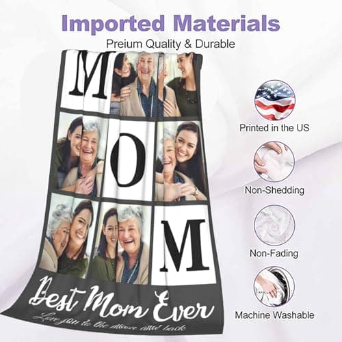 Personalized Gifts for Mom from Daughter Son Mother's Day Custom Blanket with Picture Customized Anniversary Memories Souvenir with Family Photos for Women Grandma Birthday Gift Soft and Warm - Thumbnail 6