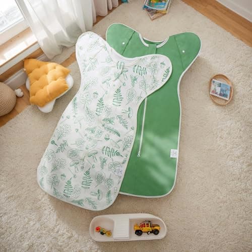 ANYEDDE 2-Pack Newborn Swaddle Sleep Bag - Baby Swaddle 0-3 Months, Arms Up Swaddles with Cuff Removable Design, Green Leaves, 100% Cotton Newborn - Thumbnail 6