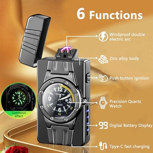 TIKIUKI Plasma Windproof Lighter Luxury Rechargeable Flameless Windproof Arc Lighter Vintage Lighters for Candles, Fireworks, Camping, Hiking, Adventure(Dark ice red) - Thumbnail 2
