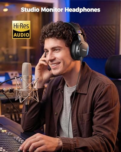 NUBWO Studio Headphones Wired, Hi-Res Over Ear Headphones with 3.5/6.35mm Detachable Jack, 180° Flip Earpads, 45mm Drivers Professional Monitor Headsets for Mixing, DJ, Recording, Guitar, Piano-HD01 - Thumbnail 2