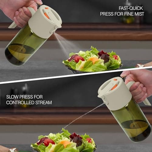 2-IN-1 500ml/17oz Light-Blocking Dark Oil Sprayer for Cooking W/ Stickers, Dark Green Glass Olive Oil Dispenser Bottle for Kitchen, Even Spray with Portion Control, Perfect for Air Fryer, BBQ-White - Thumbnail 5